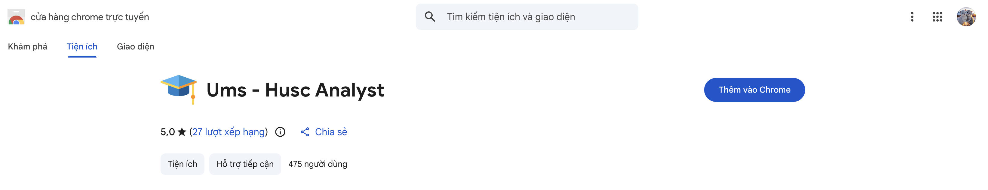 Trang Chrome Web Store của extension