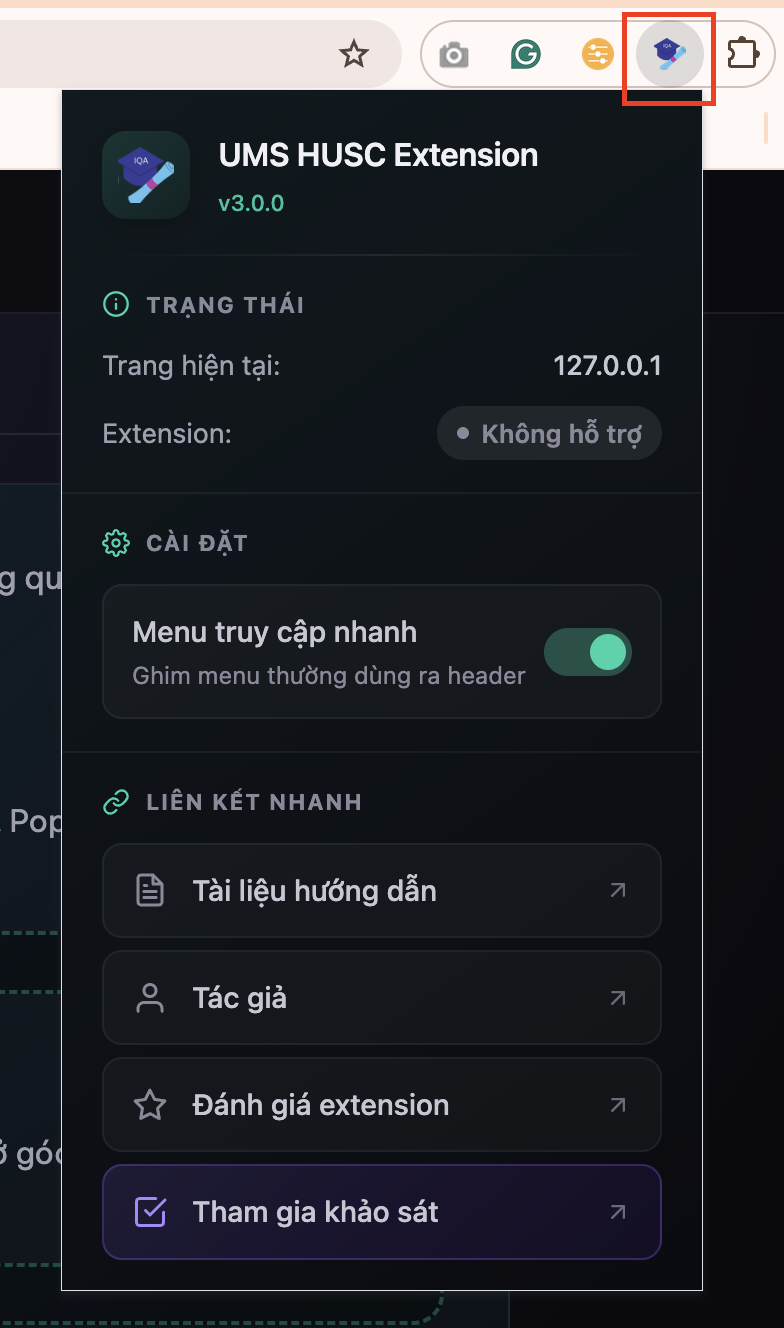 Popup extension với các tuỳ chọn
